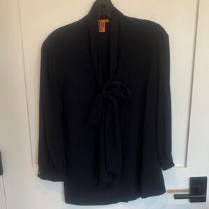 Tory Burch Black/dark navy Tie-Front Blouse silk